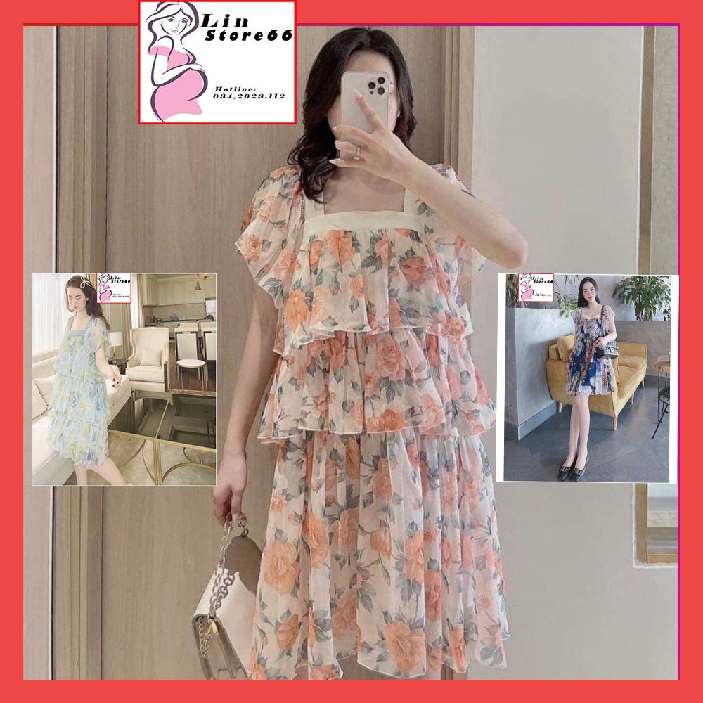Váy Bầu Mùa Hè,Đầm Bầu Thiết Kế Chất Voan Tơ 2 Lớp Công Sở Đi Làm Đi Chơi Freesize(45-70kg) A053 Lin Store66