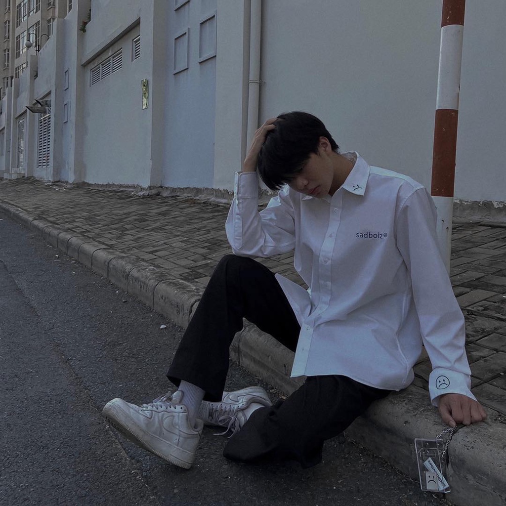 Áo sơ mi dài tay form rộng local brand nam nữ SADBOIZ signature , cuban shirt trắng unisex big size cao cấp - Gin Store