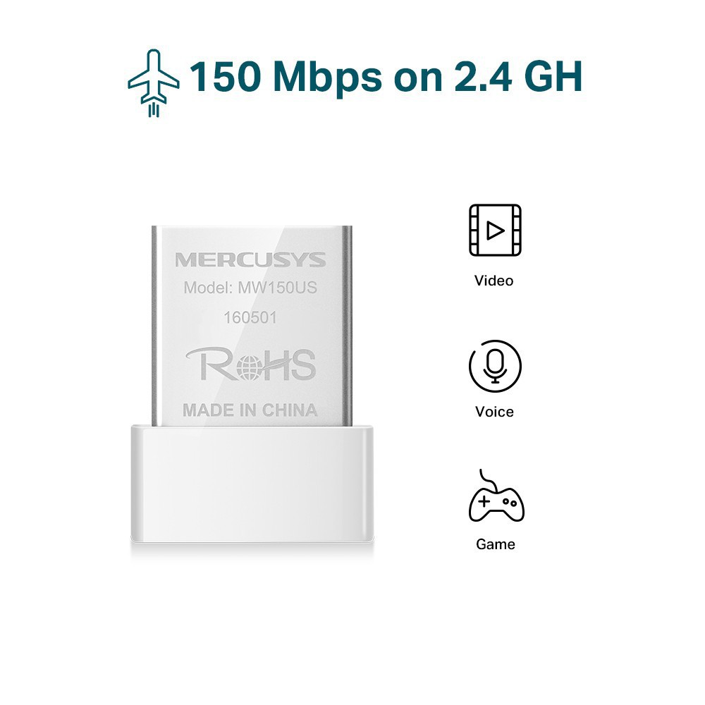 Bộ phát wifi không dây Mercusys MW150US chuẩn N 150Mbps, dạng USB mini. Chính hãng, BH 24 tháng