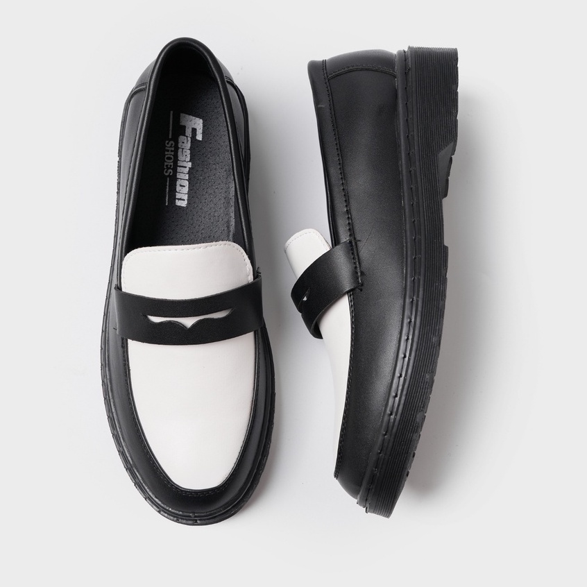 Giày Penny Loafer Black White da nguyên tấm, Giày Sơn Tùng Đế Phíp Siêu Sang