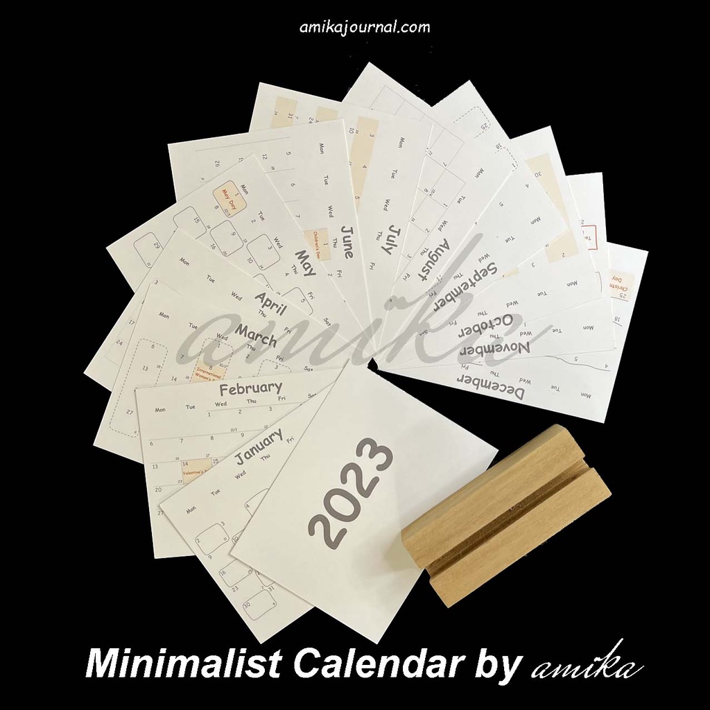 Lịch năm 2023 có âm lịch -MINIMALIST CALENDAR BY amika - Đế gỗ tự nhiên trang trí bàn học (MIỄN PHÍ in tên riêng, quote)