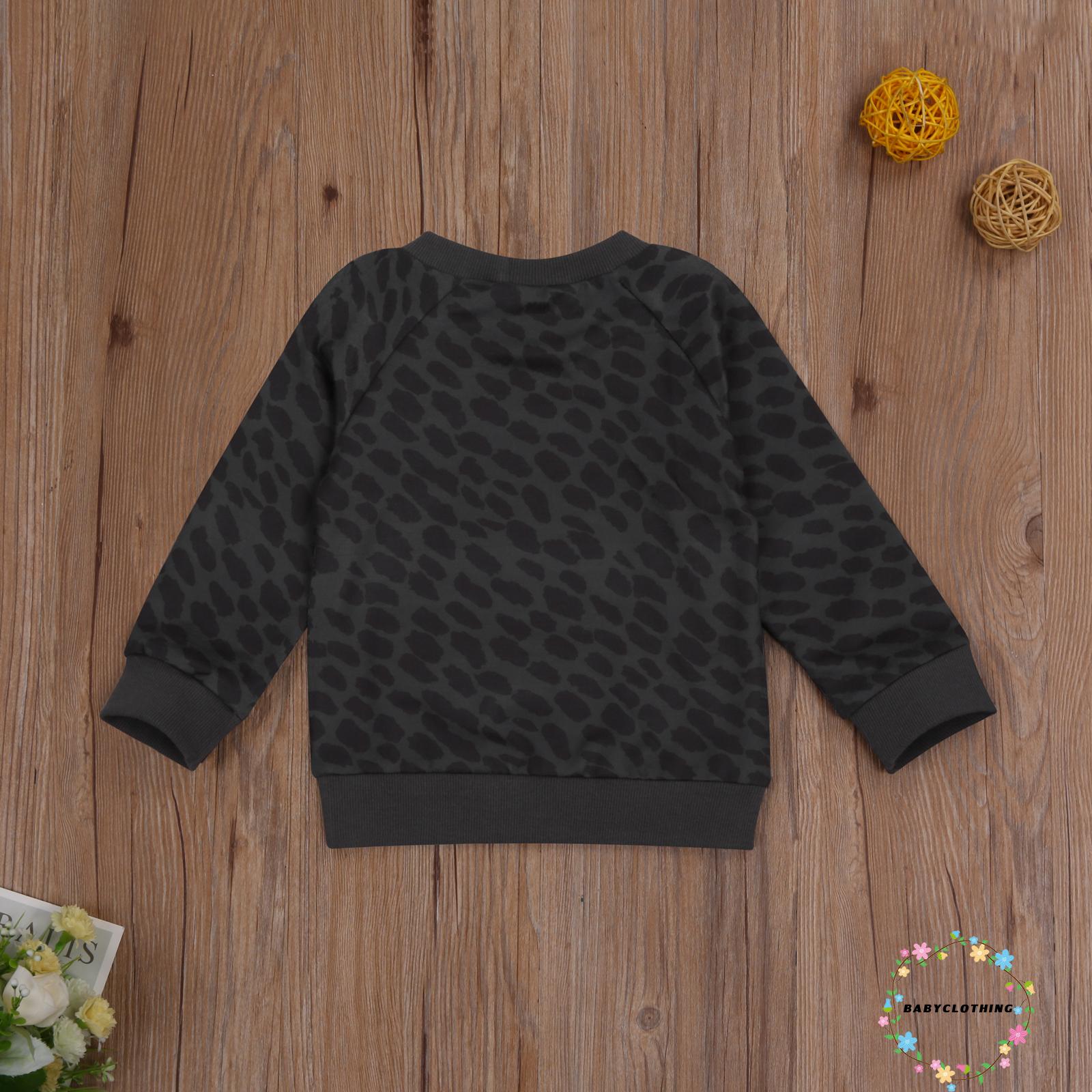 BBCQ-Children´s Leopard Printed Pullover Sweater, Long Sleeve Round Neck Casual Top for Spring, Autumn and Winter