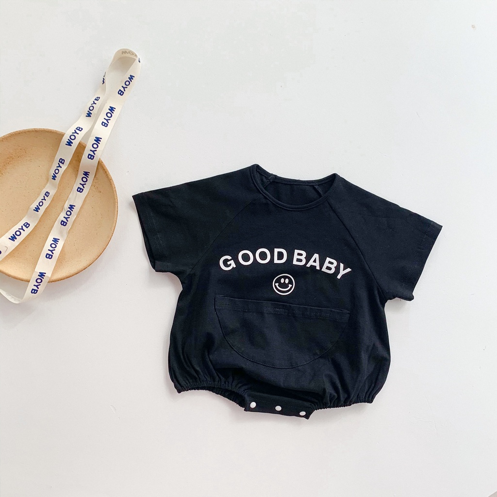 Bộ Áo Liền Quần Ngắn Tay Chất Liệu Cotton In Hình Mặt Cười Cho Trẻ Nhỏ Mới Sinh set bộ áo liền quần cho bé