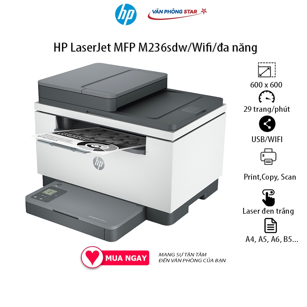 Máy in đa năng HP LaserJet MFP M236sdw (9YG09A) (in, copy, scan, in đảo mặt, wifi)