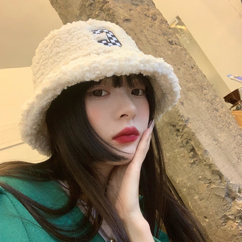 Mũ bucket in chữ C🍁FREESHIP🍁Mũ Len Lông Cừu Giữ Ấm Mùa Thu Đông Xinh Xắn Cho Nữ