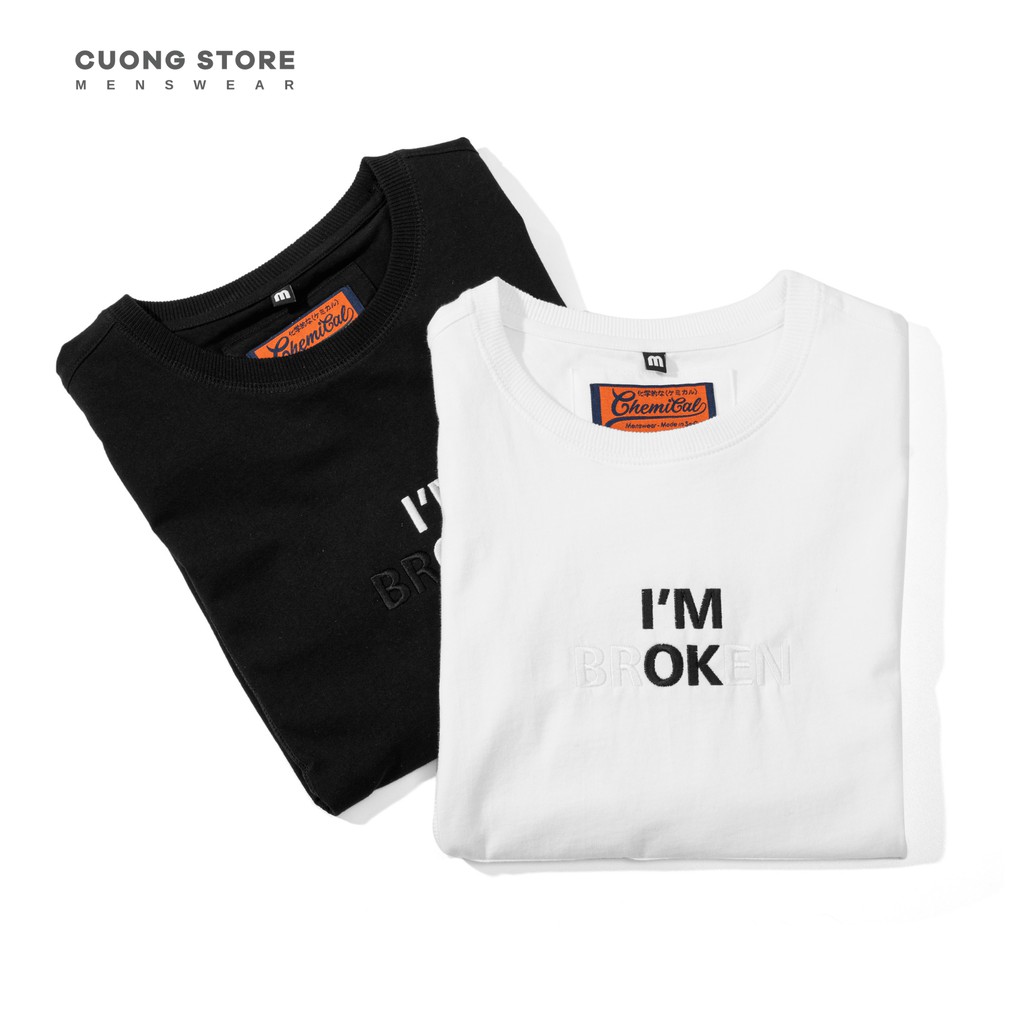 Áo thun cổ tròn thêu chữ I'M OK - I'M BROKEN CHEMICAL 2103005 chất cotton cao cấp dày dặn chuẩn form - MENFIT
