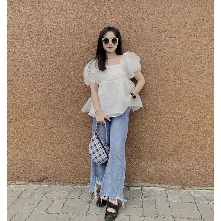 Áo voan tơ tay bồng chất cotton thiết kế mới theo phong cách hàn quốc siêu đẹp sp018