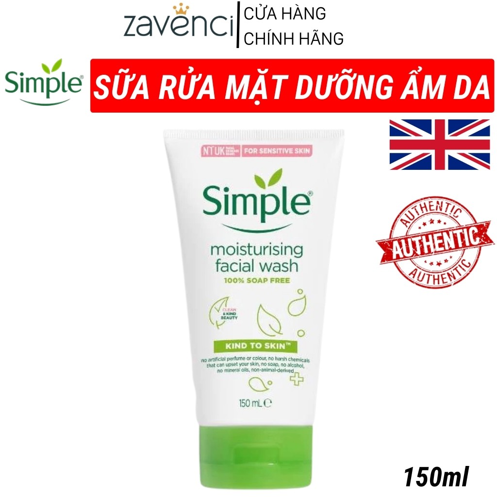 Sữa rửa mặt SIMPLE Moisturising Facial Wash làm sạch sâu dưỡng ẩm kiềm dầu (150ml)