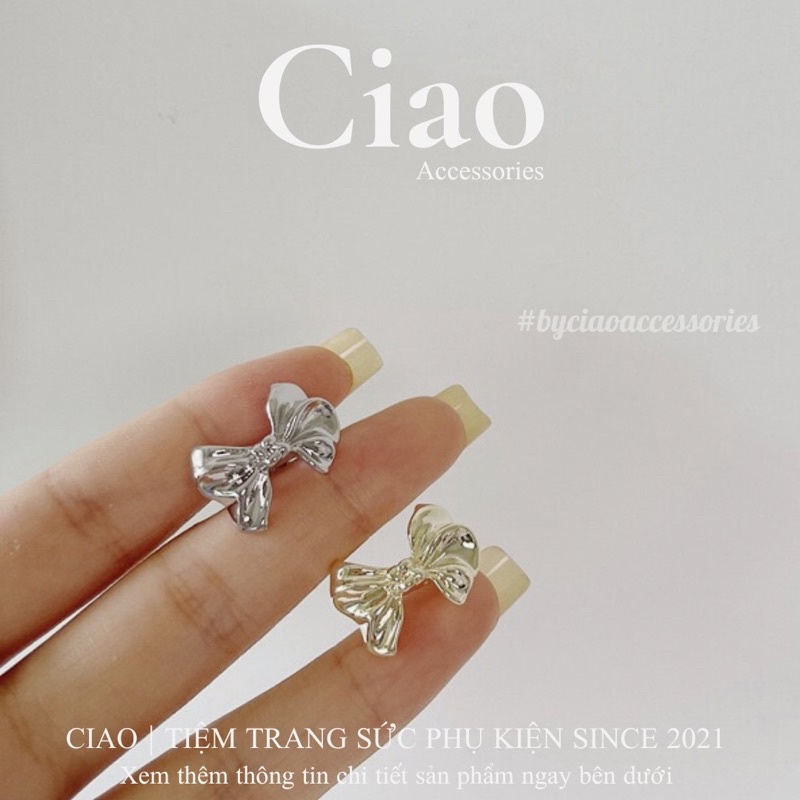 [HOẢ TỐC 1H] Khuyên vành tai/ Kẹp vành tai mạ bạc thiết kế hình nơ mã 28 trendy Ciao accessories