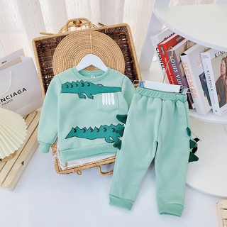 Bộ Quần Áo Dài Tay Cho Bé Vải Nỉ Bông In Hình Cá Sấu Chúa Dễ Thương Cho Bé Từ 8-21kg Mã NB01