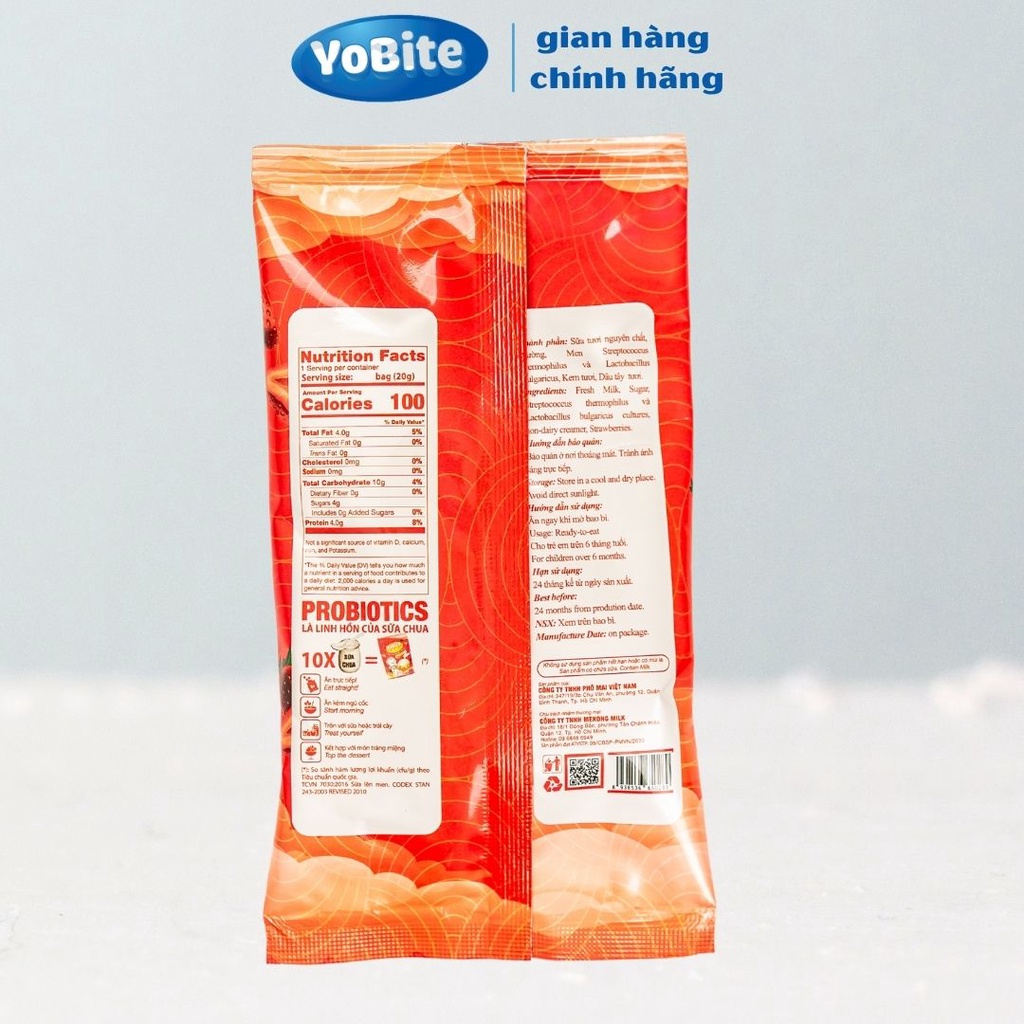 Sữa chua khô ăn dặm YoBite Kids vị dâu - Hỗ trợ tiêu hóa, ngừa biếng ăn