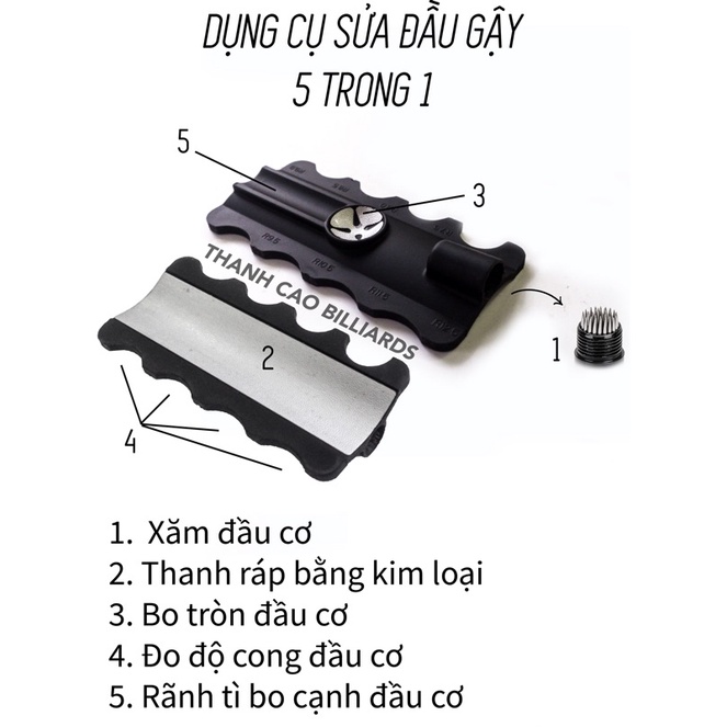 Dụng Cụ Sửa Đầu Cơ Bida 5 Trong 1 Bỏ Túi Tiện Lợi | Dụng Cụ Hỗ Trợ Dán Đầu Gậy Bi-a Tại Nhà | Chăm Sóc Đầu Cơ Cá Nhân