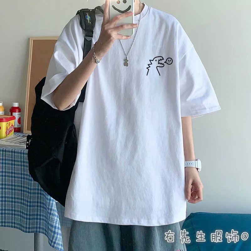 Áo thun tay lỡ dáng rộng in họa tiết hoạt hình phong cách Nhật Bản thời trang cho nam size M-5XL