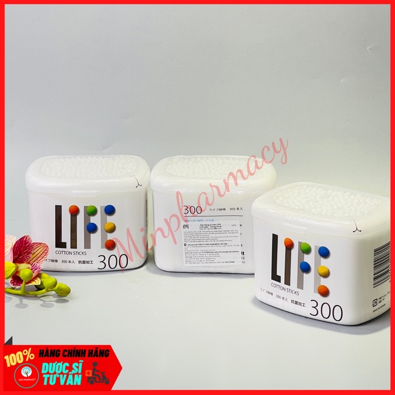 Tăm bông kháng khuẩn LIFE cotton sticks hộp 300 que - Minpharmacy