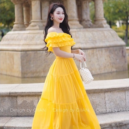 Váy trễ vai dáng dài dập li công chúa thương hiệu GIIAN VA0078