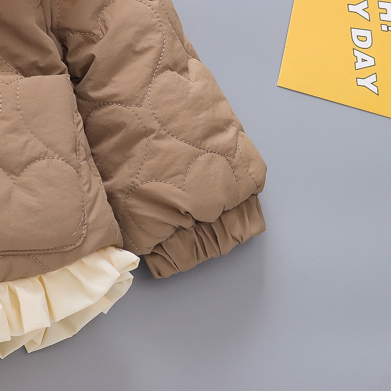 Áo Khoác Cotton Dày Ngắn Cổ Búp Bê Viền Bèo Dễ Thương Giữ Ấm Mùa Đông Cho Bé Gái