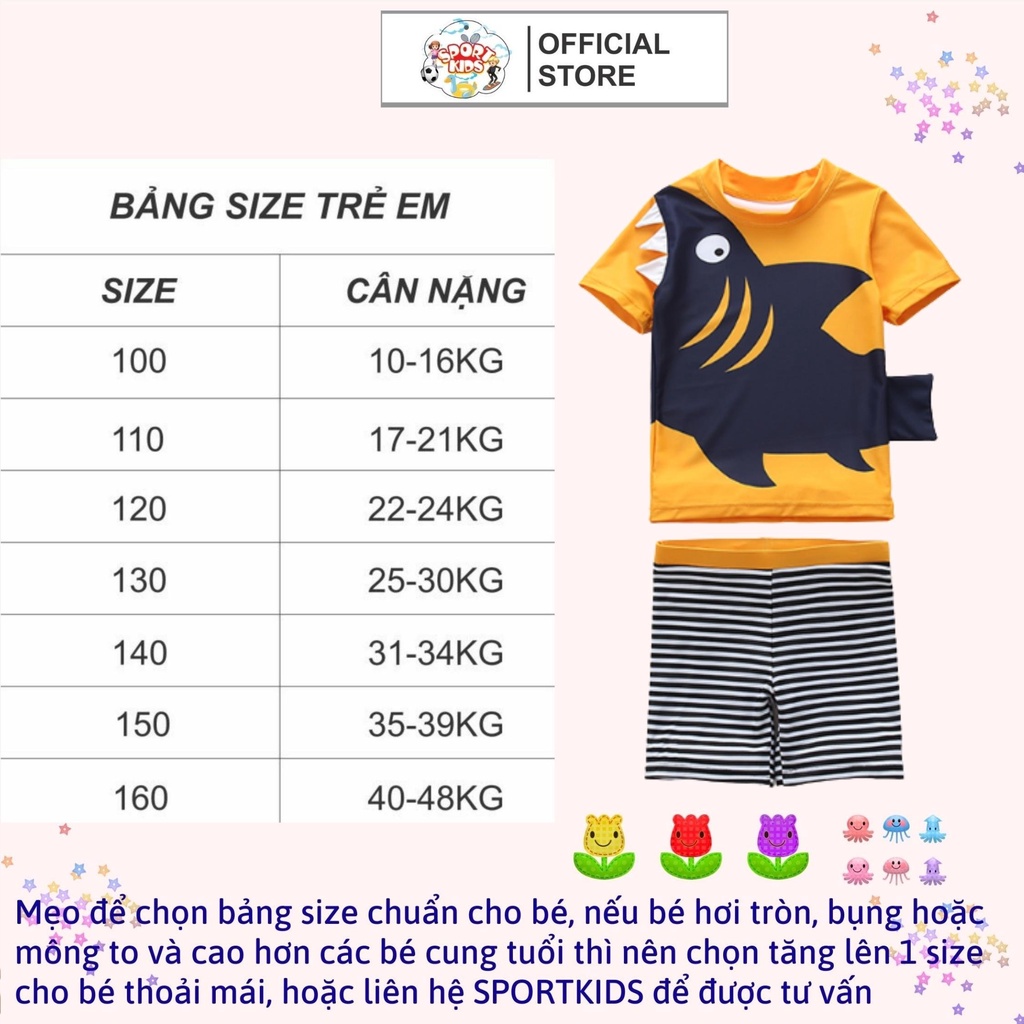 Set Đồ Bơi Bé Trai Cá Mập Kèm Nón Từ 10kg Đến Size Đại - Sprotkids