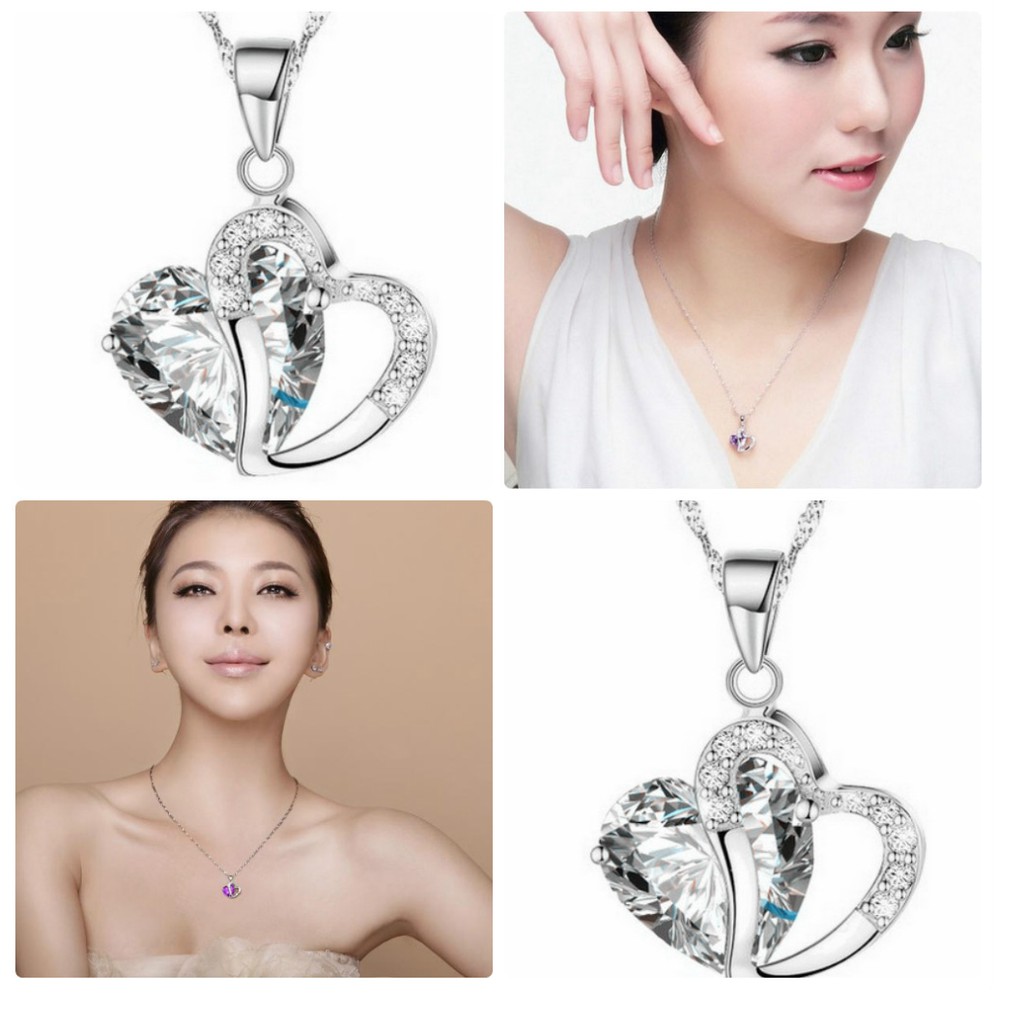 Dây Chuyền Bạc 2 Trái Tim Ziron Sang Trọng Phong Cách Hàn VC2TRAITIMZIRCON04