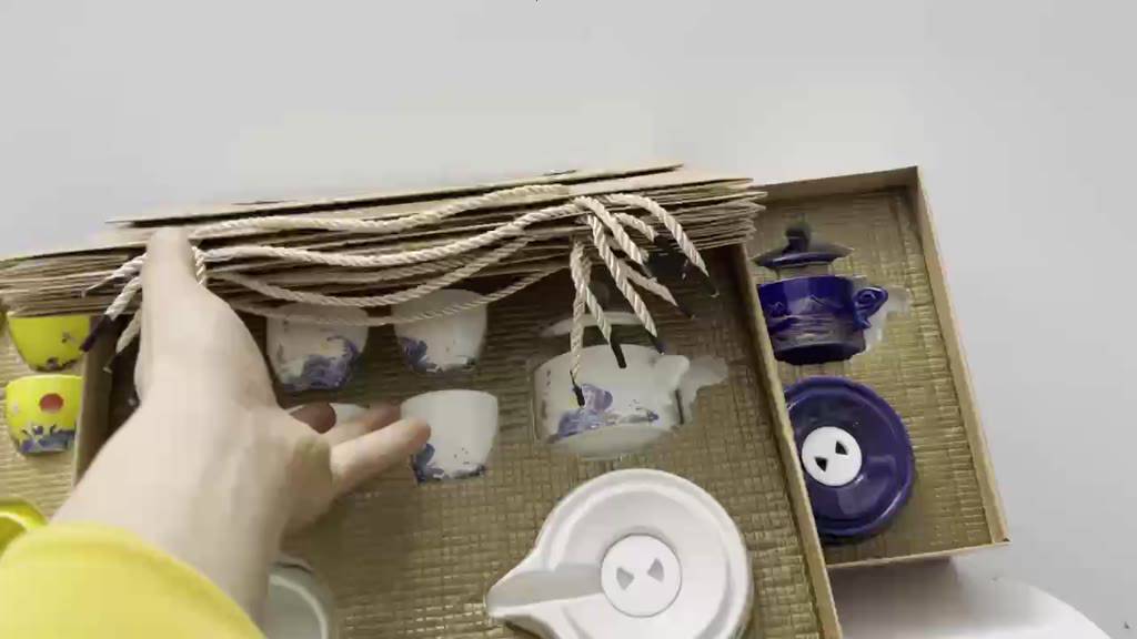 Bộ Ấm Chén Pha Trà Cối Xay Hoa Văn Xanh Vàng Đen Bóng(bao gồm Hộp Quà+ túi xách đi kèm | BigBuy360 - bigbuy360.vn