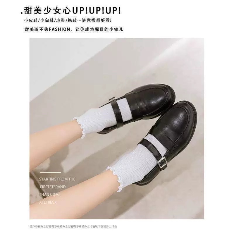 Tất cổ cao nữ bèo nhún, vớ bèo nhún nữ cổ cao màu trơn basic thời trang Vintage Hàn Quốc