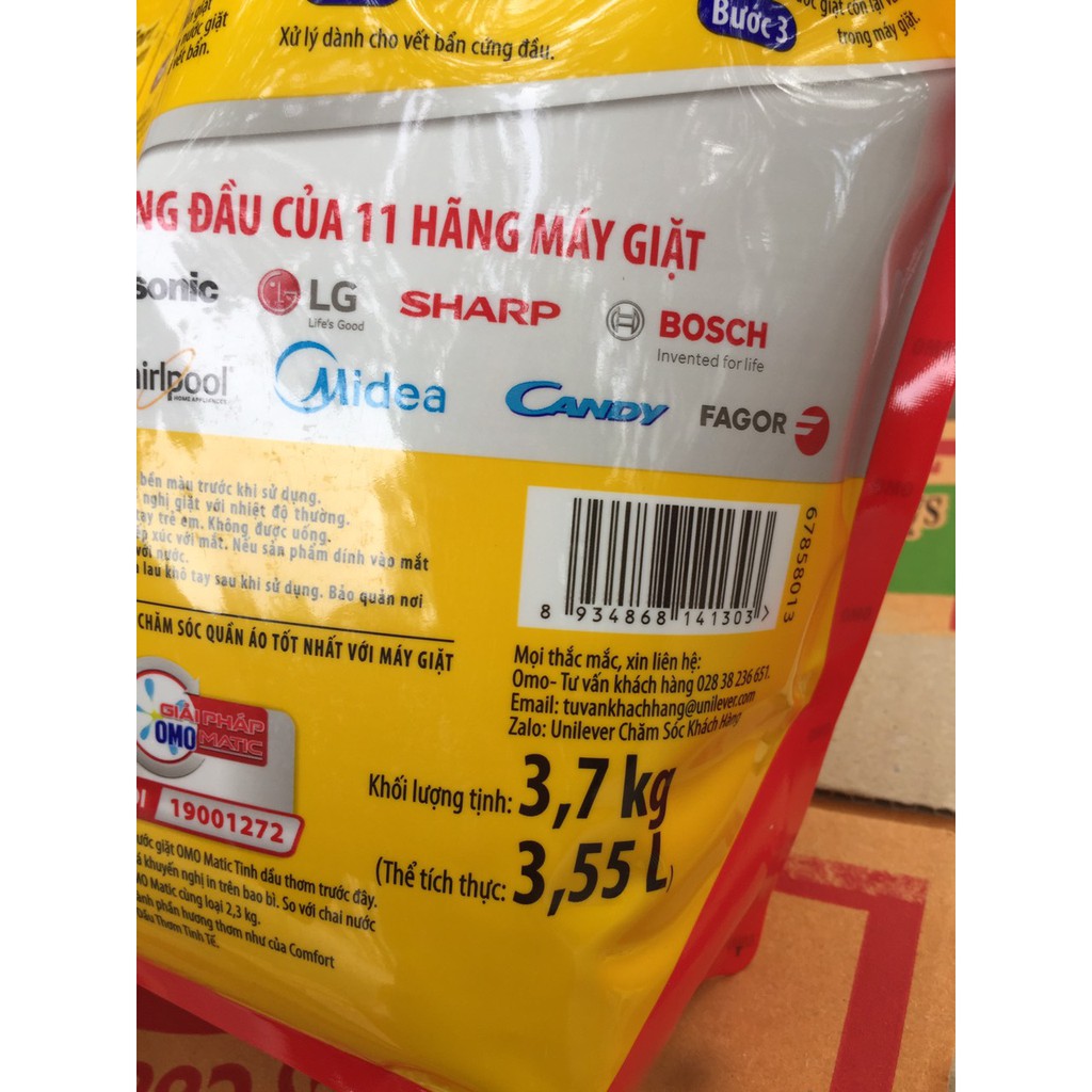 NƯỚC GIẶT OMO MATIC TINH DẦU THƠM MÁY GIẶT CỬA TRÊN 3.7KG