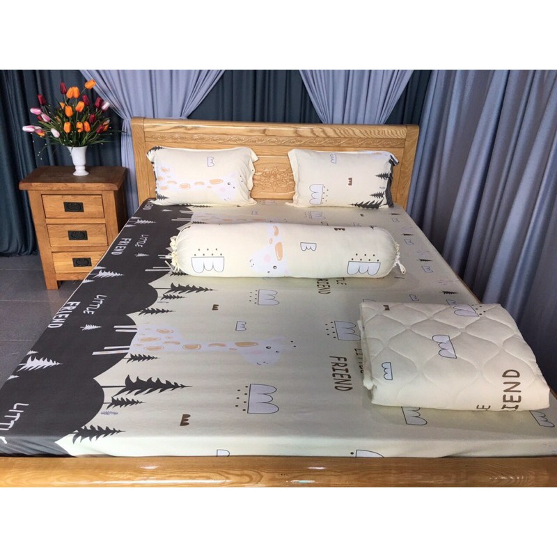 Bộ drap thun☘️FREESHIP☘️ga thun lạnh Hàn Quốc mẫu hươu lớn ( 1 ga, 3 vỏ gối)