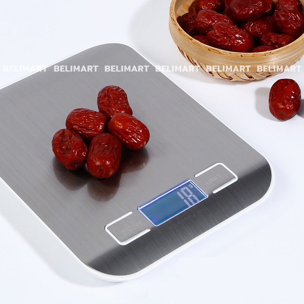 Cân điện tử nhà bếp tiểu ly, cân thực phẩm bằng thép không gỉ loại 5kg-1g và 10kg-1g Beli BL027