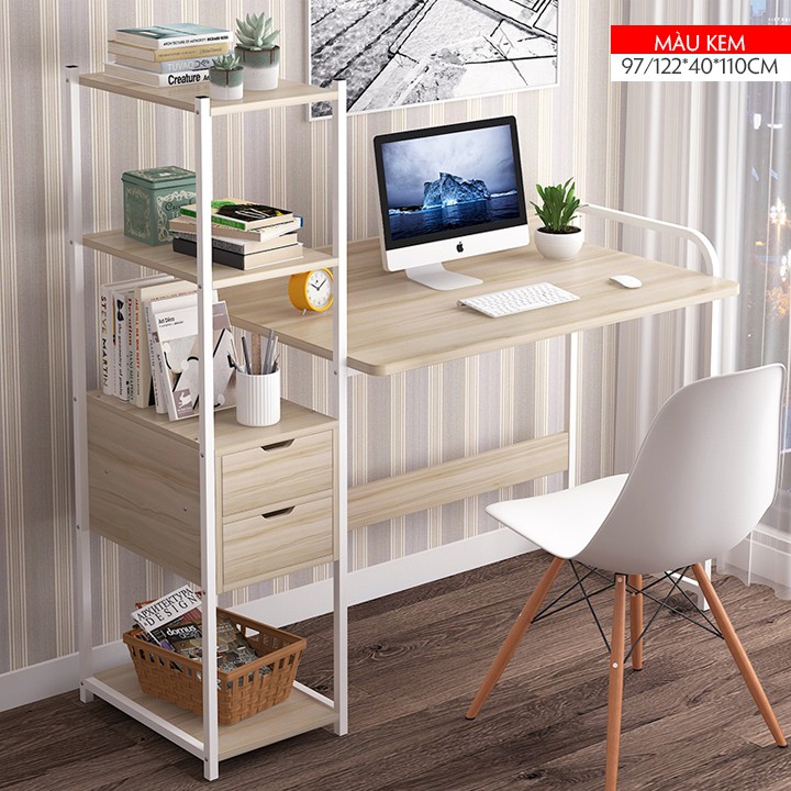 Bàn làm việc liền kệ sách có ngăn kéo 97*40*110cm | BigBuy360 - bigbuy360.vn