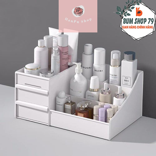 Kệ đựng mỹ phẩm mini đa năng bằng nhựa 3 tầng 2 ngăn, Kệ mỹ phẩm để bàn cao cấp 3 tầng 2 ngăn nhiều ô kích thước lớn