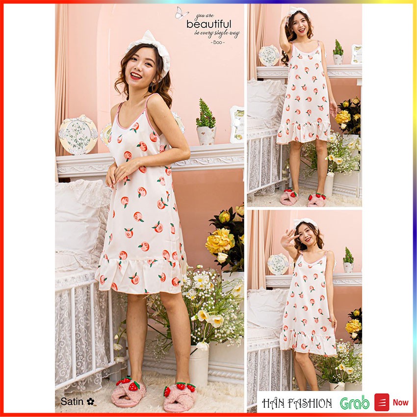 Bộ Ngủ Thời Trang – Váy Ngủ Nữ 2 Dây - Lụa Satin Họa Tiết Dễ Thương | Hân Fashion | Ship Nhanh 2h | BigBuy360 - bigbuy360.vn