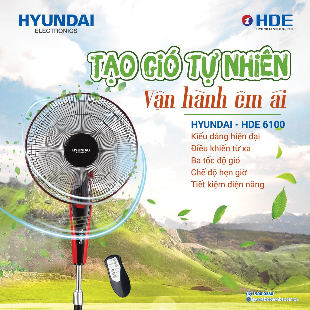 Quạt Cây Có Điều Khiển Từ Xa - Quạt Cây Hyundai Chính Hãng HDE 6100  [Bảo hành 12 tháng]