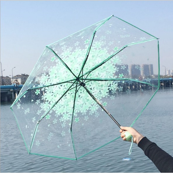 Dù XIAODUOJIAJU chống mưa/tia uv trong suốt họa tiết hoa anh đào dễ thương dành cho nữ