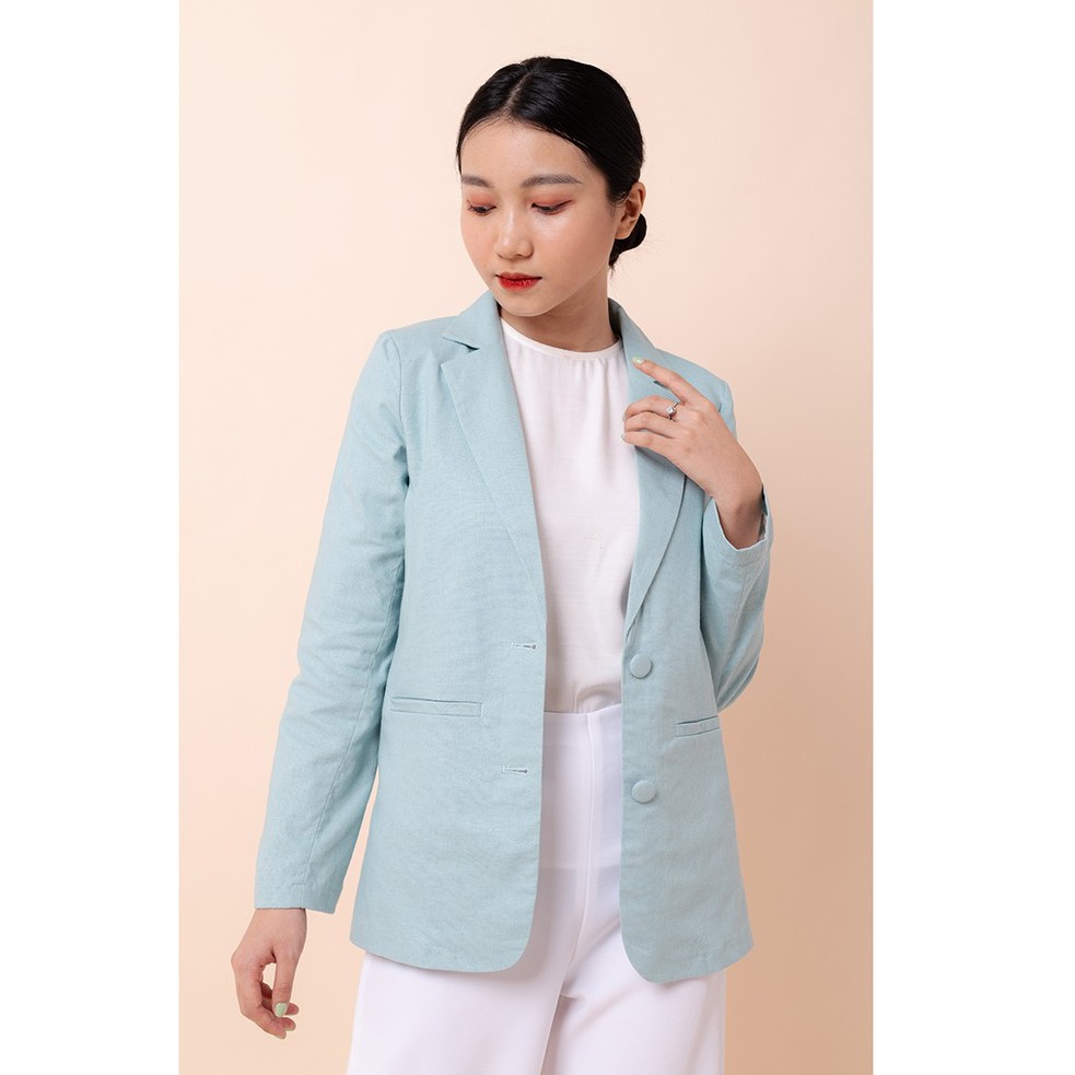 Áo vest blazer linen nữ KHÀN màu xanh mint tay dài 1 lớp thời trang công sở Hàn Quốc
