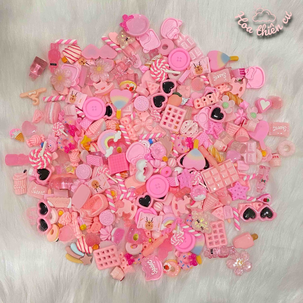 Set 10 charms màu hồng nhạt để trang trí DIY ốp điện thoại, gương, cặp tóc...