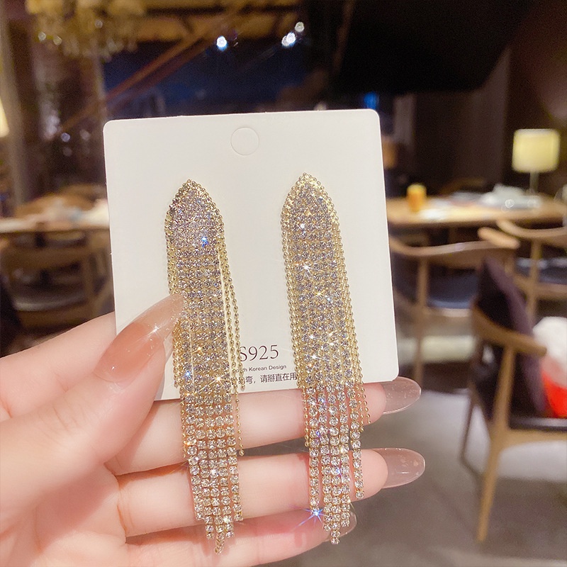[ SẴN ] Bông Tai Hàn Quốc Dáng Dài Đính Đá Sang Chảnh Dự Tiệc Cao Cấp Mainia Shop