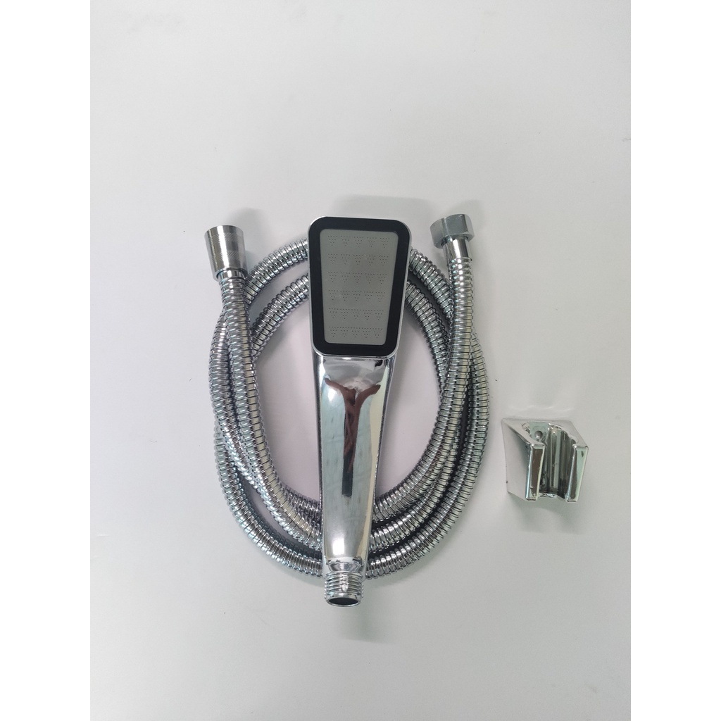 Bộ củ sen vòi tắm nóng lạnh hợp kim mạ Crom sáng bóng Tay sen nhựa ABS vuông kèm dây sen 1.5m + Cài vuông ABS