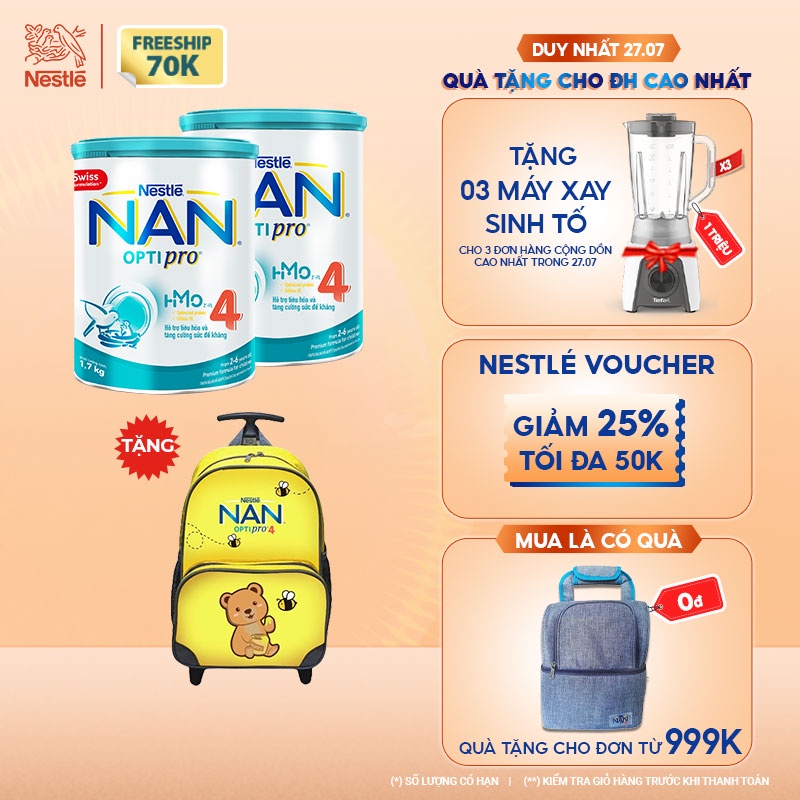 Combo 2 Lon Sữa Bột Nestle NAN Optipro 4 1.7kg/1.6kg/lon