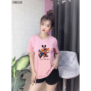 [ Mẫu mới] Đồ bộ mặc nhà cao cấp quần đùi trơn áo in Chuột MIc Vui vẻ cực đẹp - DBD26