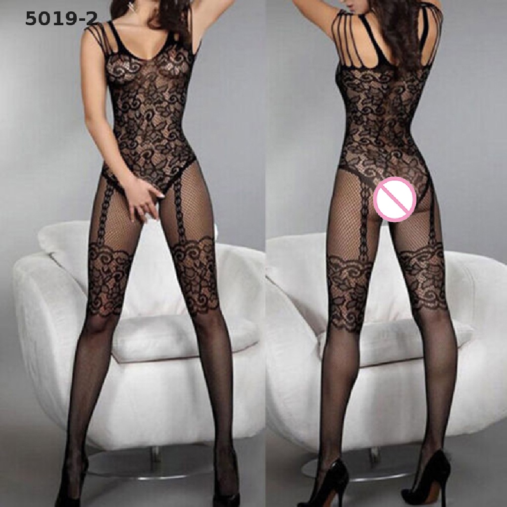 [GAV] Sexy Women Black Fishnet Sheer Open Crotch Body Stocking Bodysuit Lingerie Dress {VN}