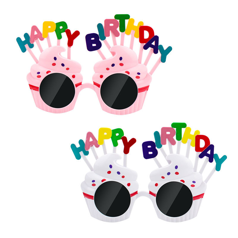 Mắt kính trang trí hình bánh kem và chữ Happy Birthday dùng làm đạo cụ chụp ảnh selfie cho tiệc sinh nhật