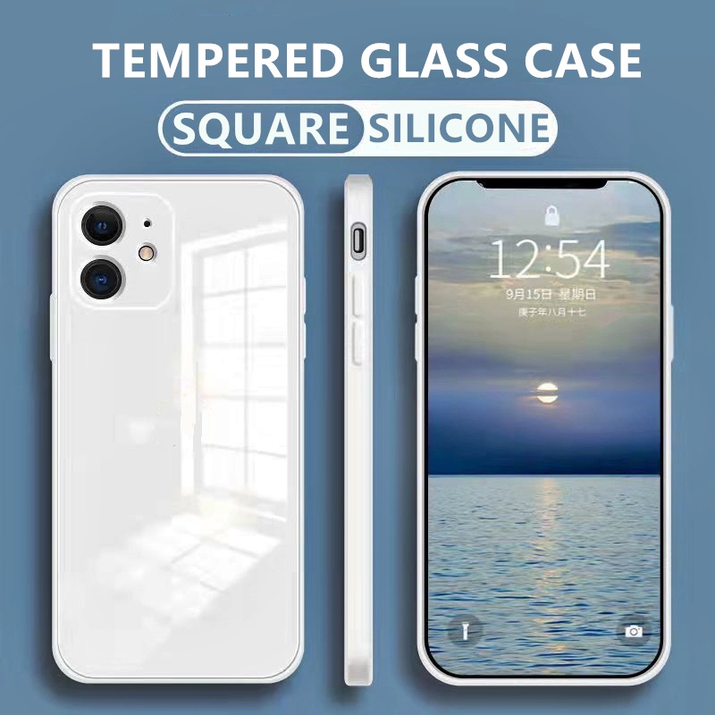 Ốp điện thoại kính cường lực viền silicon dẻo chống sốc thích hợp cho IPHONE 13 12 11 PRO MAX X XS MAX 8 7 PLUS 12 PRO