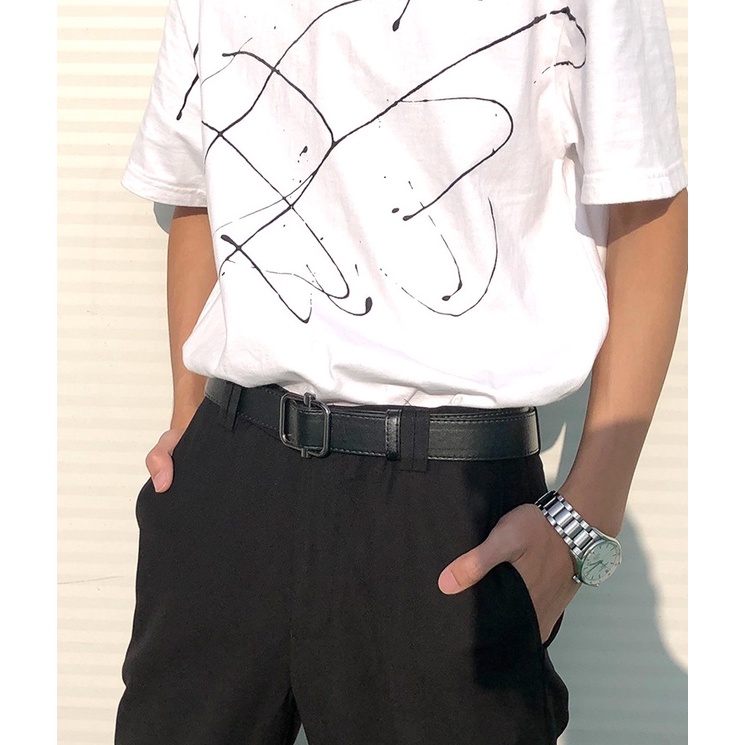 Thắt Lưng Da Nam Nữ Unisex PUN Màu Đen Đẹp  - Dây Lưng Da PU Mặt Kim Loại Hàn Quốc - Thắt Lưng Dave