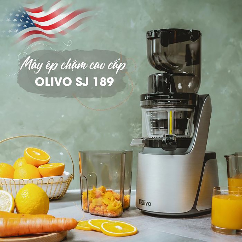 Máy ép chậm OLIVO, Máy ép trái cây thương hiệu Mỹ, công suất 400W bảo hành 10 năm lỗi đỏi mới trong 15 ngày. mã SJ189