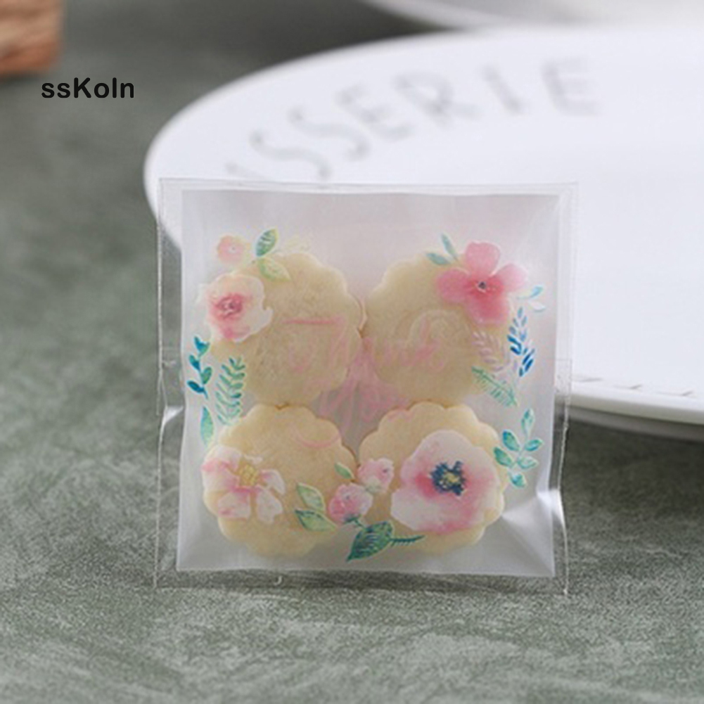 AL 100Pcs Thank Your Flower Candy Biscuit Baking Food Handmade Soap Packaging Bag