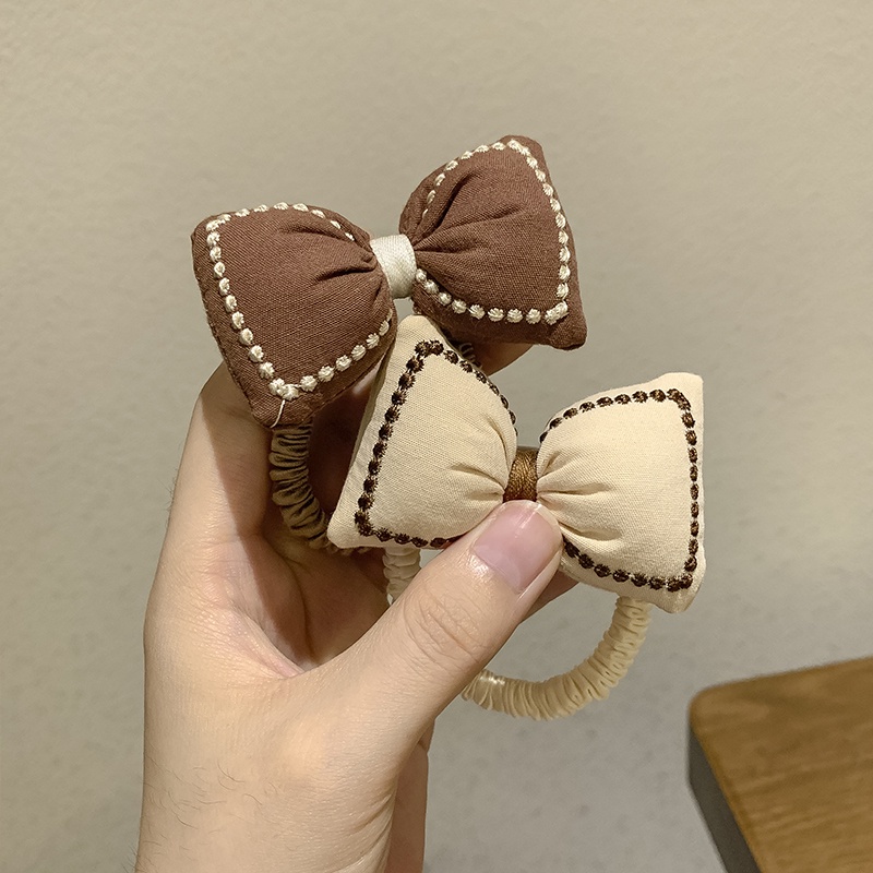 Dây Cột Tóc Cao Su Co Giãn Hình Nơ Màu Khaki Cho Nữ