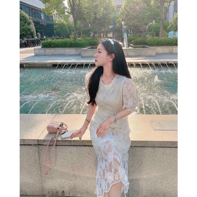 ĐẦM MIDI REN NUDE