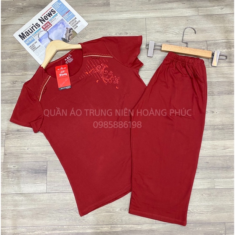 Đồ bộ quần áo trung niên cotton áo cộc quần lửng cho bà cho mẹ ( mẫu giọt nước)