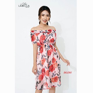 Đầm Maxi Dáng xòe, trễ vai, chất liệu voan lụa phù hợp đi biển, dự tiệc HOALABELLA mã DLE01