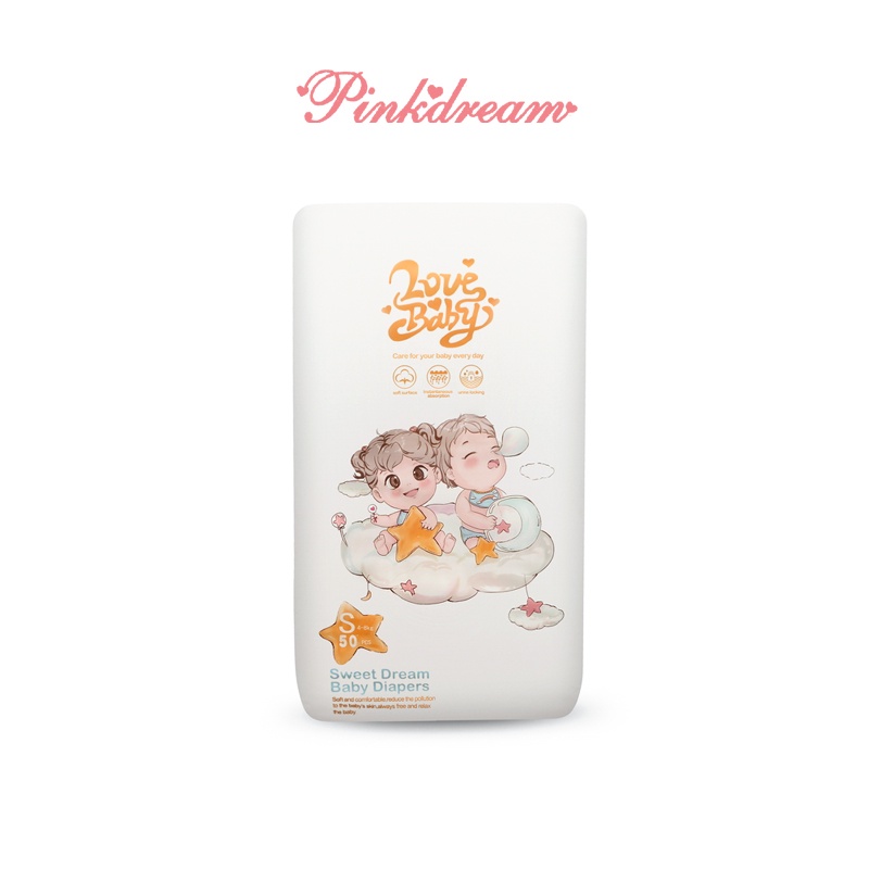 Tã dán hữu cơ Pinkdream Lovebaby size S 50 miếng cho bé từ 4-8kg