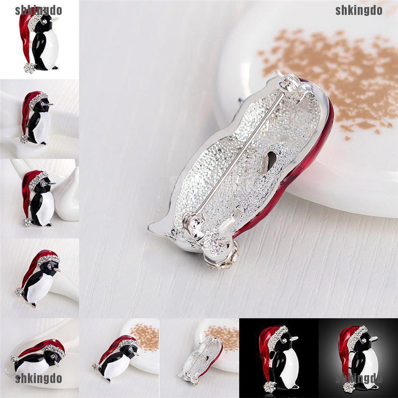 Trâm Cài Áo Hình Chim Cánh Cụt Kim Cương Giáng Sinh Dễ Thương